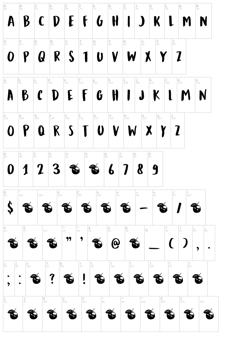 DK Mandarin Whispers font map